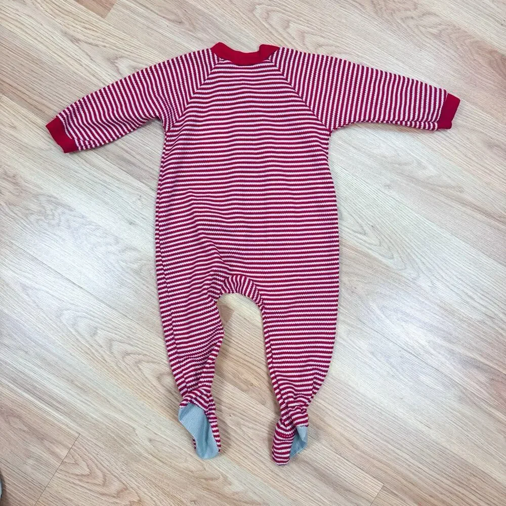 Vintage Baby 18M Footed Pajama Christmas Reindeer Stripe Red White Carters